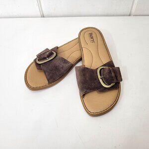 Born Miarra Brown Suede Slide Sandals With Buckle Detail & Comfort Insole Women'